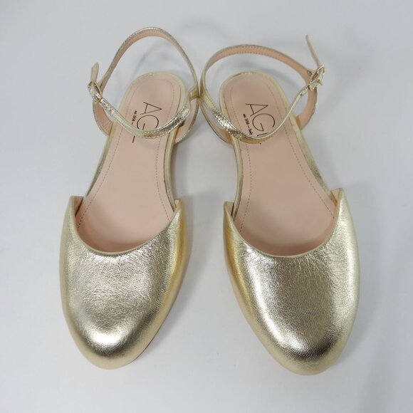 AGL Milly Ankle Strap Slingback Ballet Flats 37 7 Platino Gold Leather NEW $395 - Picture 8 of 14